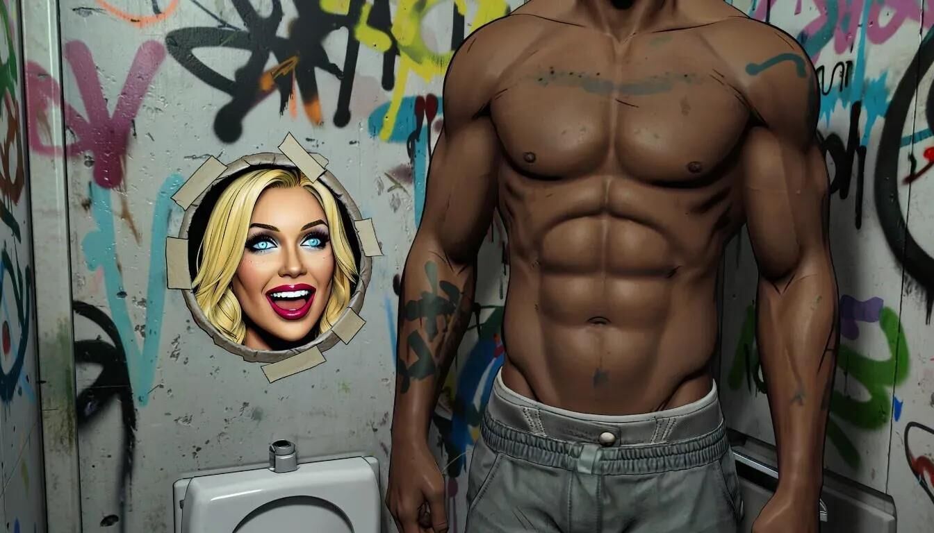 AI Gloryhole dans les toilettes pour hommes au centre de réfugiés