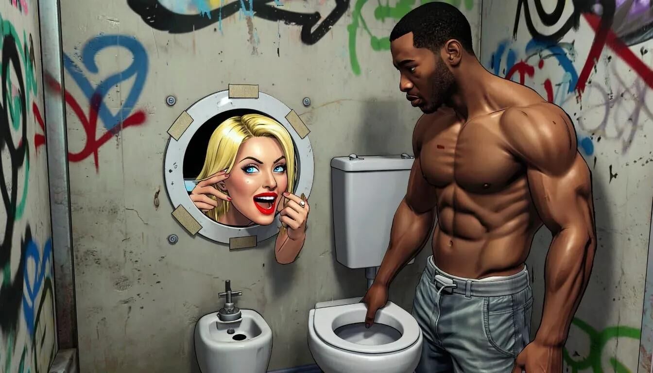 AI Gloryhole dans les toilettes pour hommes au centre de réfugiés