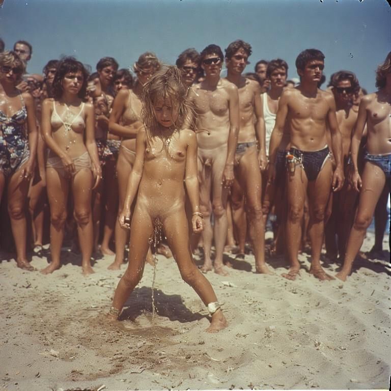 Mis dulces chicas nudistas ahora ahora se orinan en la playa nudista