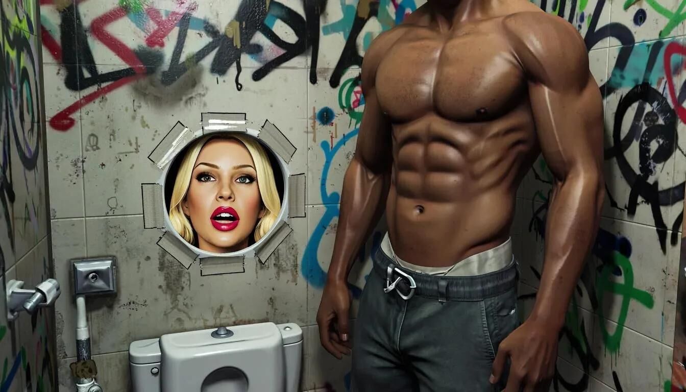 AI Gloryhole dans les toilettes pour hommes au centre de réfugiés