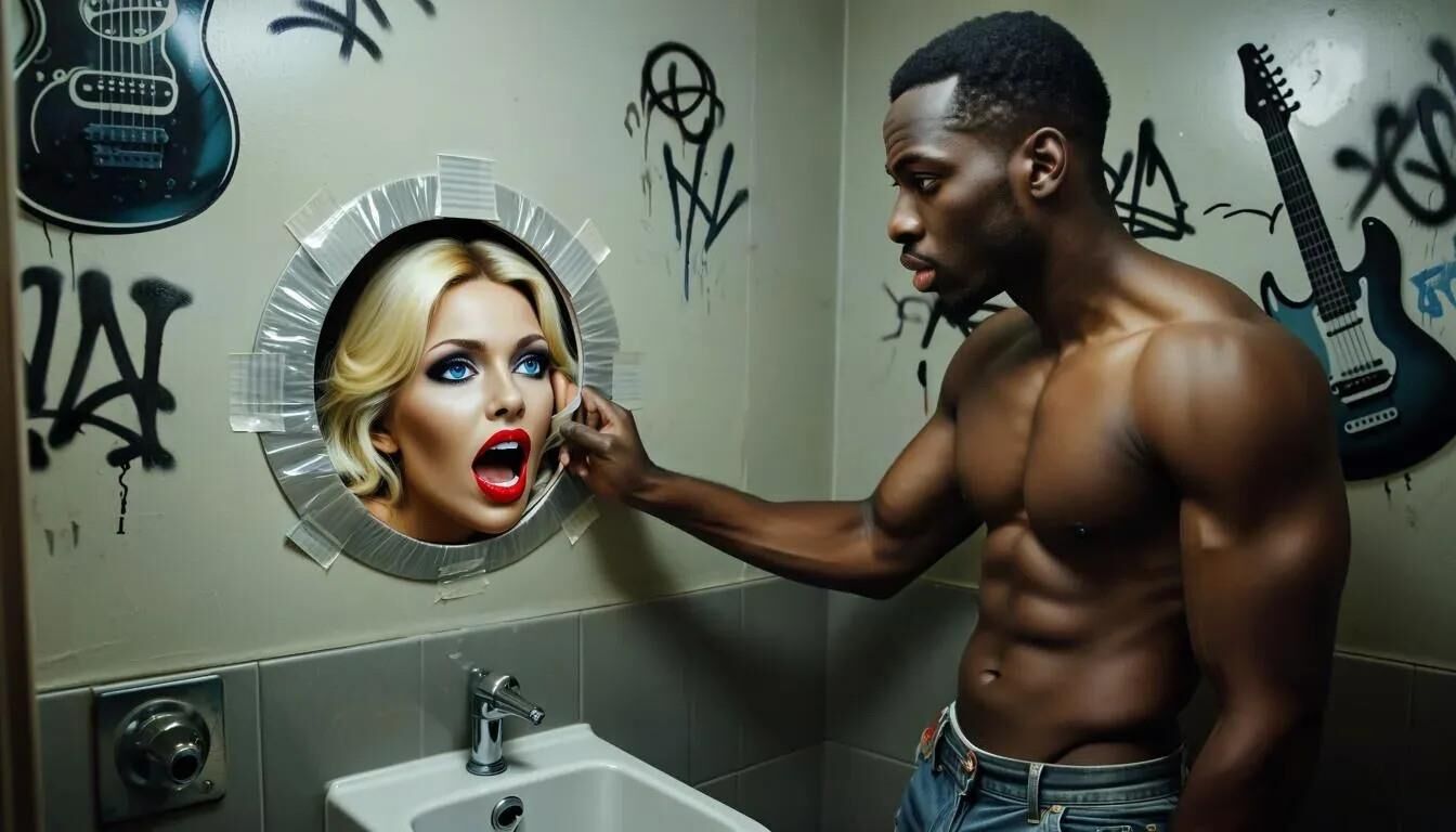 AI Gloryhole dans les toilettes pour hommes au centre de réfugiés