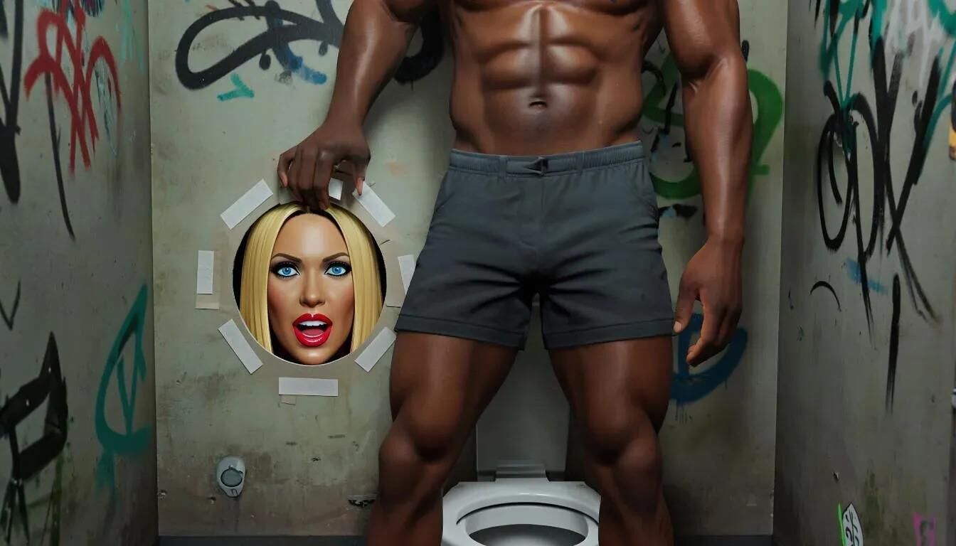 AI Gloryhole dans les toilettes pour hommes au centre de réfugiés