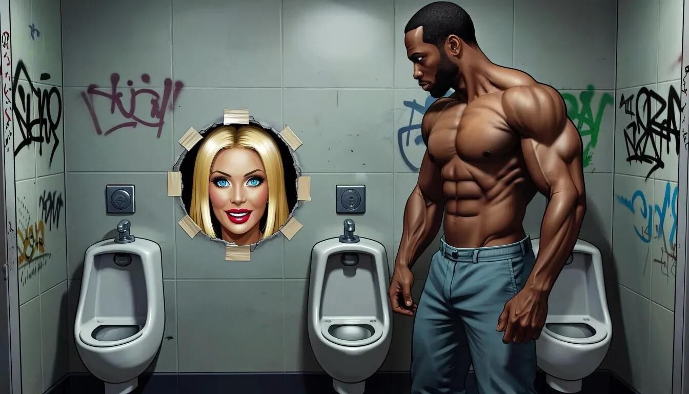 AI Gloryhole dans les toilettes pour hommes au centre de réfugiés