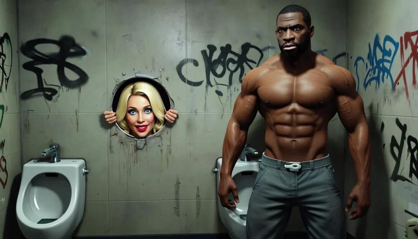 AI Gloryhole dans les toilettes pour hommes au centre de réfugiés