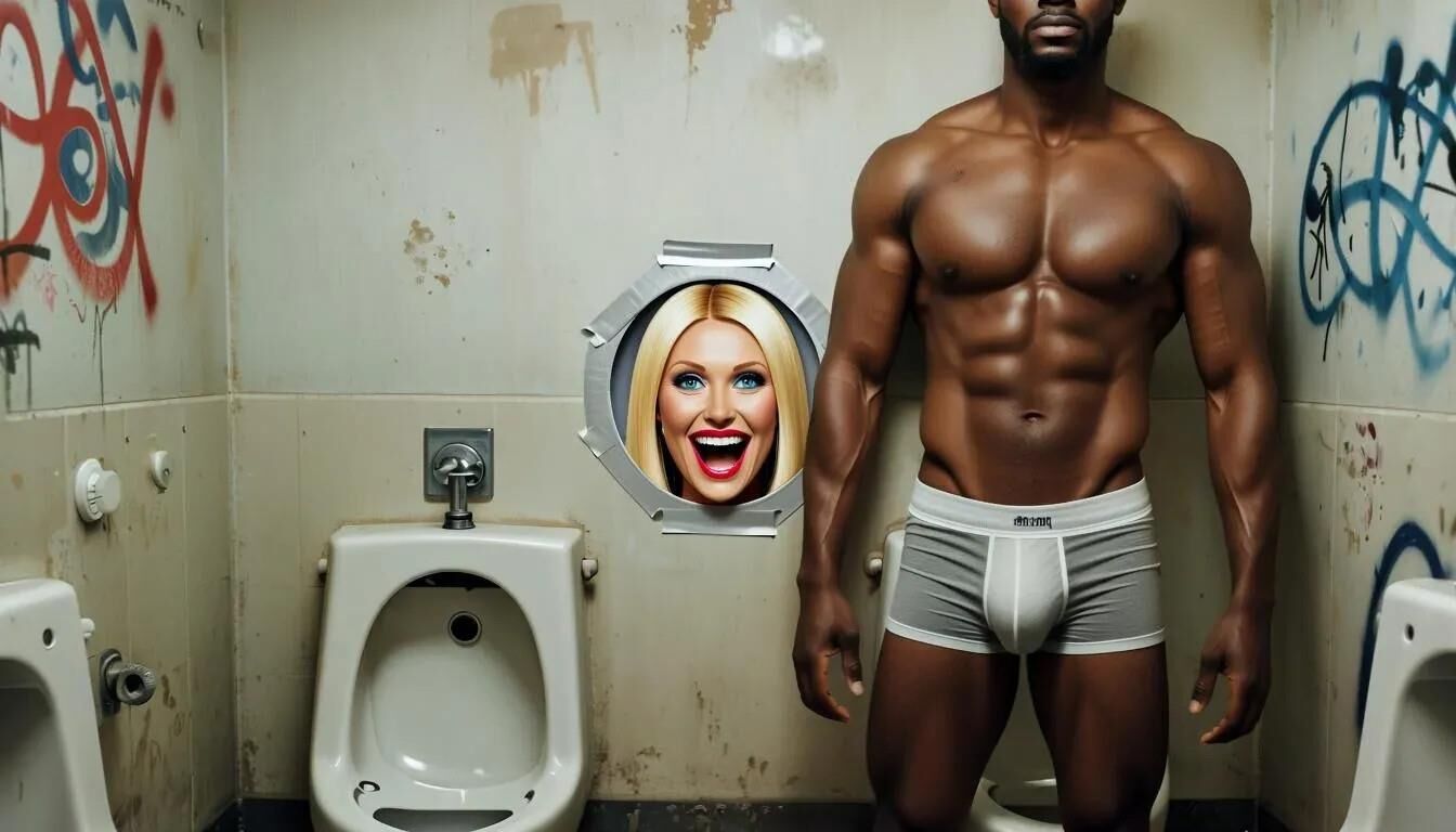 AI Gloryhole dans les toilettes pour hommes au centre de réfugiés