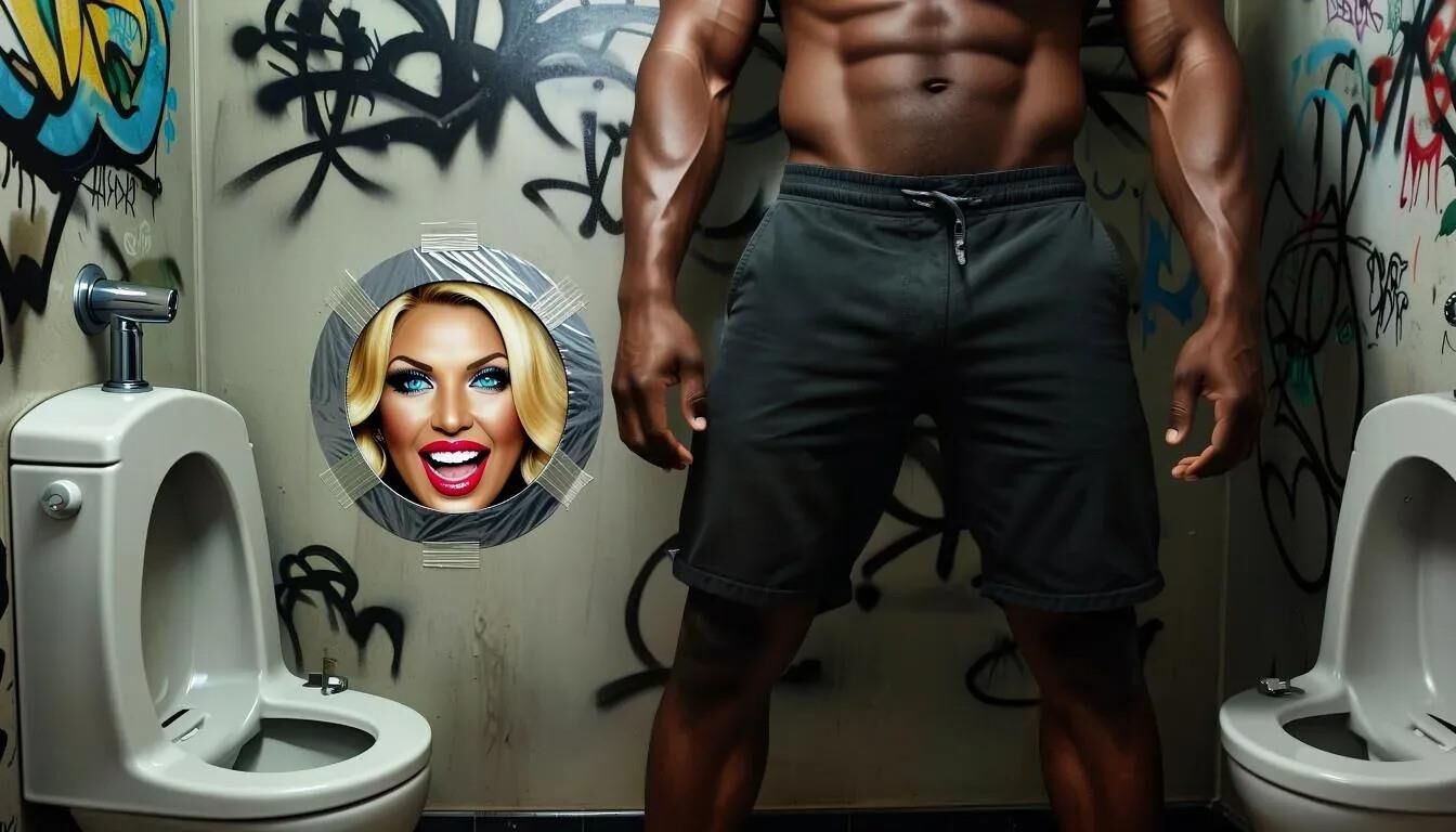 AI Gloryhole dans les toilettes pour hommes au centre de réfugiés