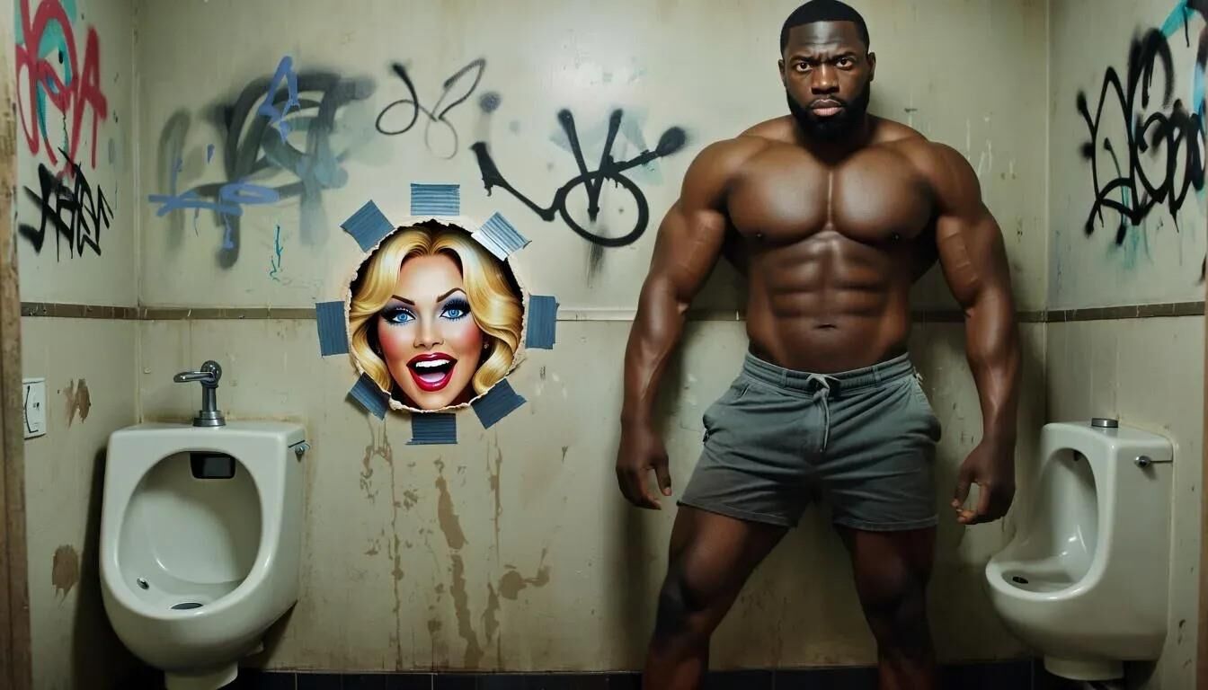 AI Gloryhole dans les toilettes pour hommes au centre de réfugiés