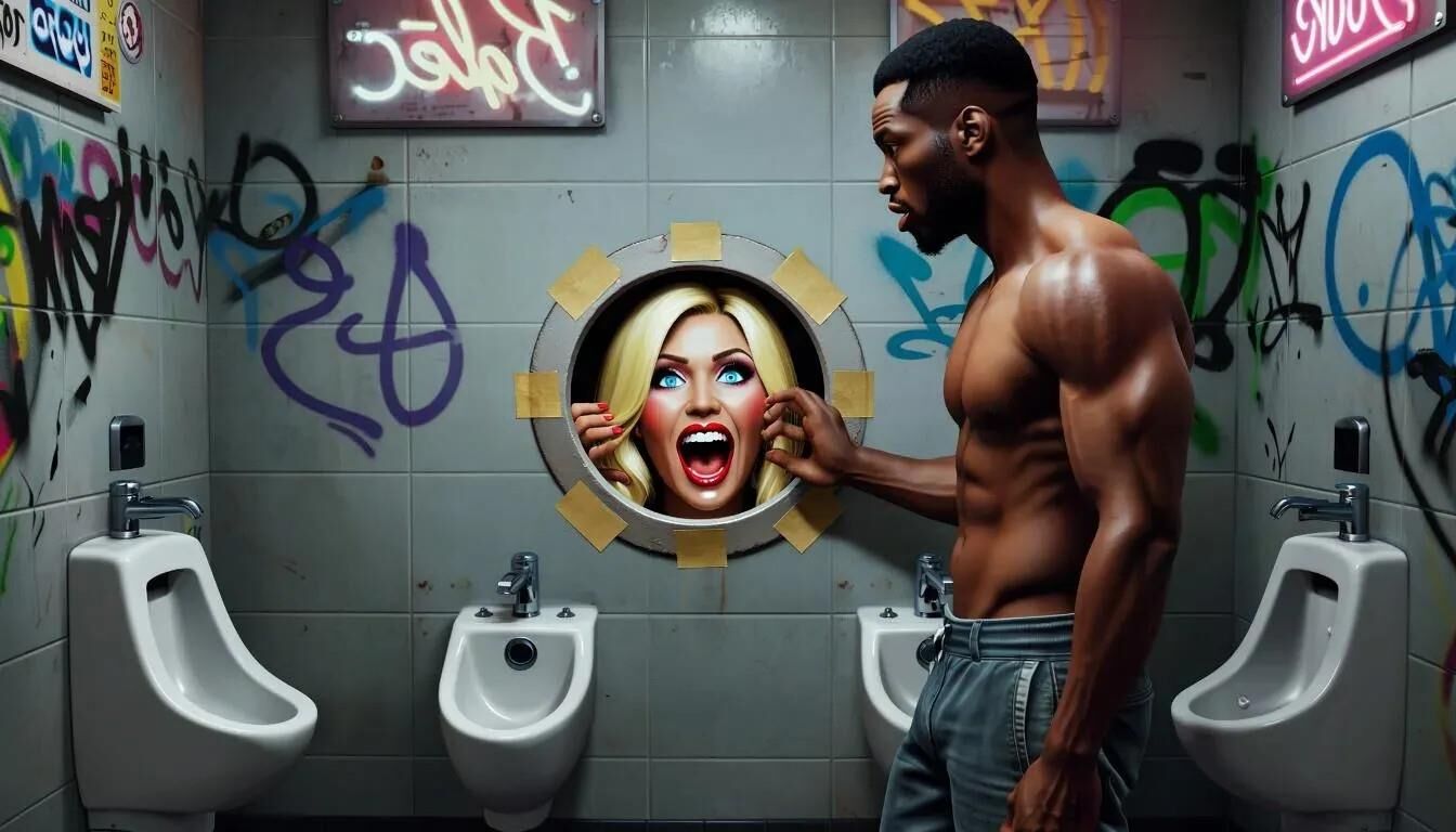 AI Gloryhole dans les toilettes pour hommes au centre de réfugiés