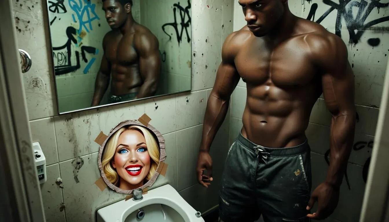 AI Gloryhole dans les toilettes pour hommes au centre de réfugiés