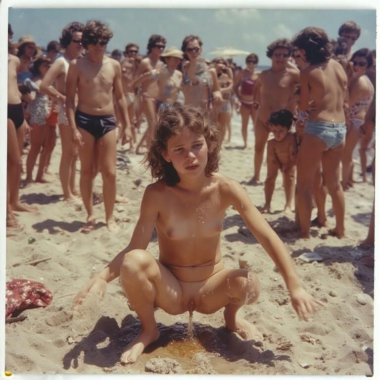 Mis dulces chicas nudistas ahora ahora se orinan en la playa nudista