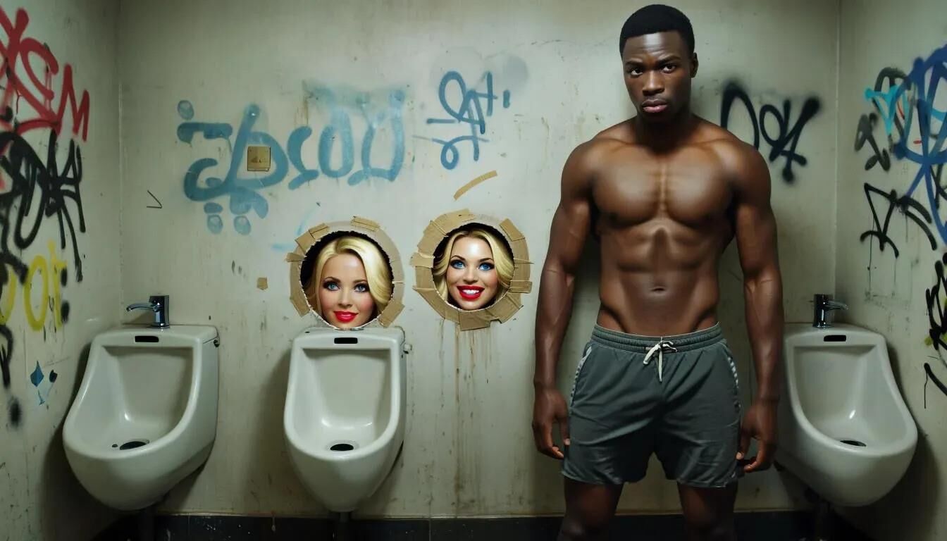 AI Gloryhole dans les toilettes pour hommes au centre de réfugiés