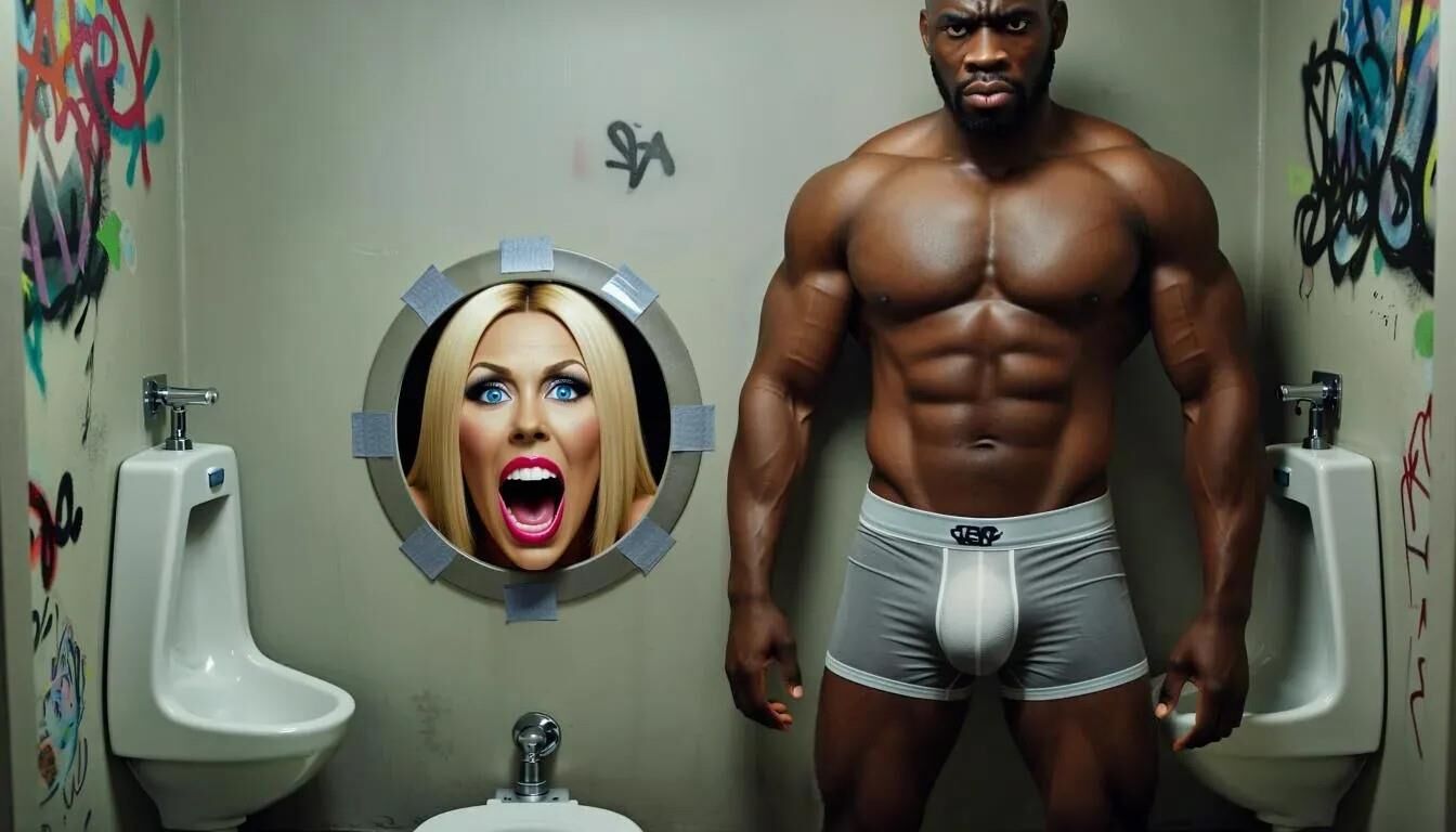 AI Gloryhole dans les toilettes pour hommes au centre de réfugiés