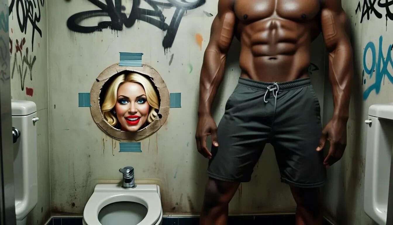 AI Gloryhole dans les toilettes pour hommes au centre de réfugiés