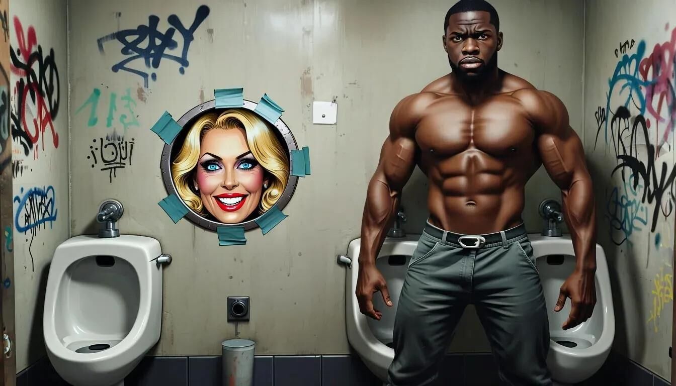 AI Gloryhole dans les toilettes pour hommes au centre de réfugiés