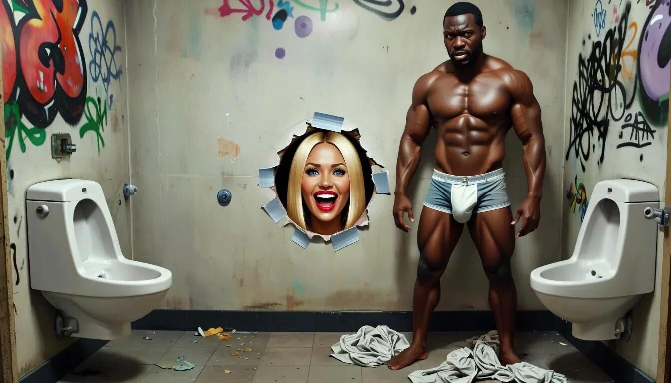 AI Gloryhole dans les toilettes pour hommes au centre de réfugiés