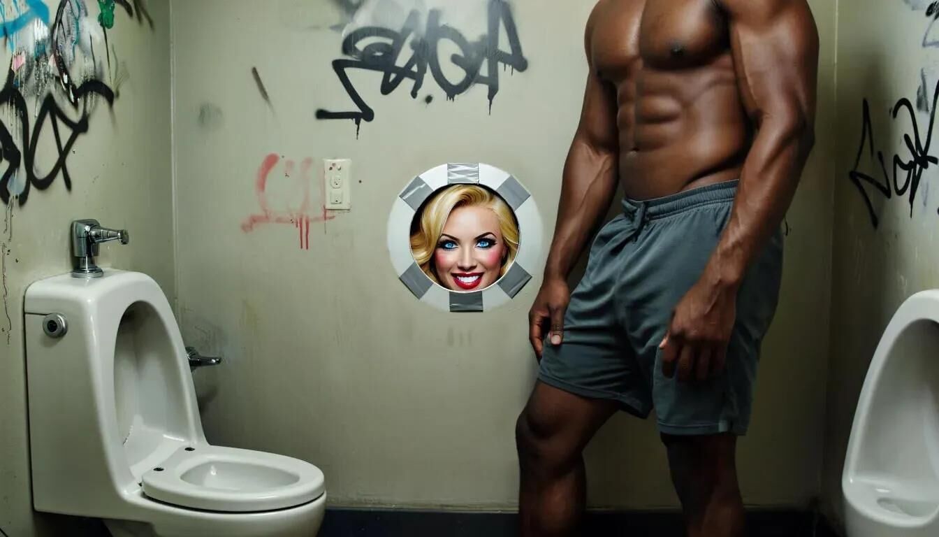 AI Gloryhole dans les toilettes pour hommes au centre de réfugiés