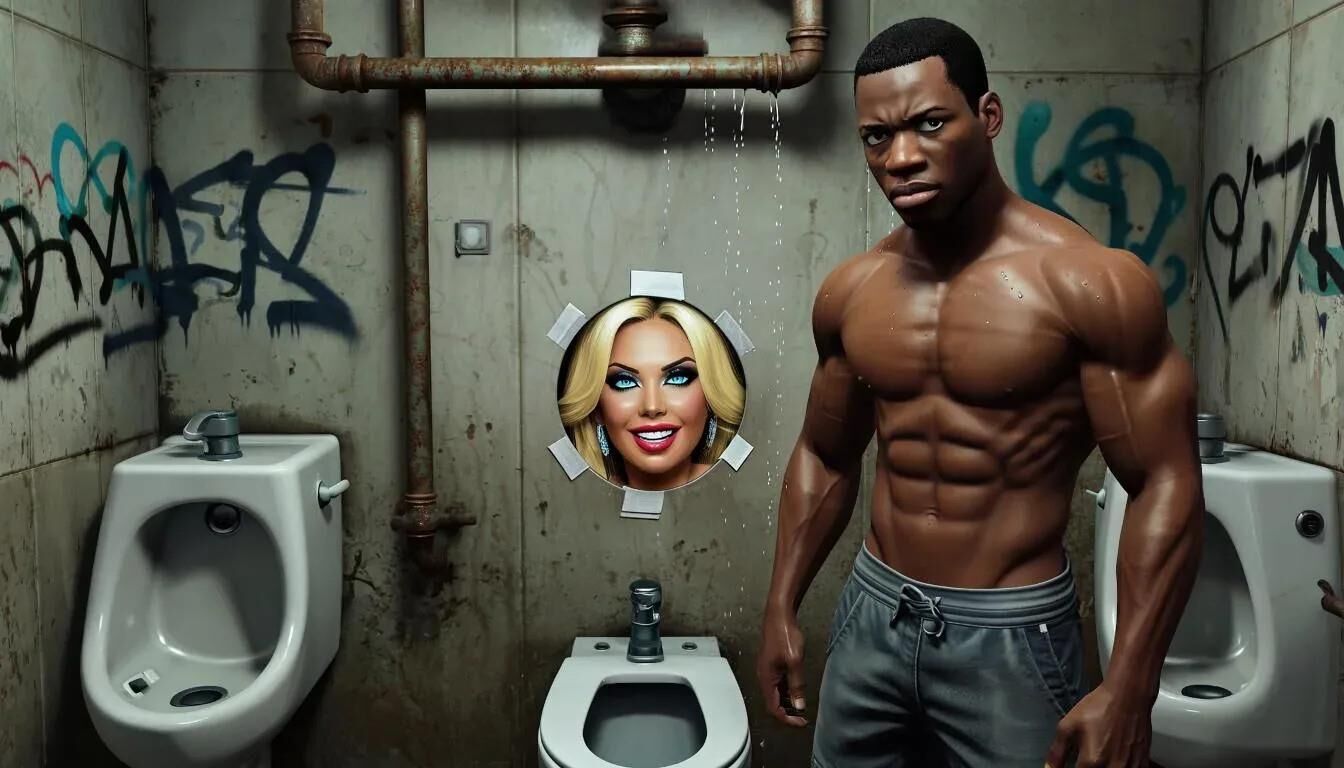AI Gloryhole dans les toilettes pour hommes au centre de réfugiés