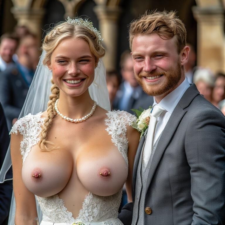 Bridaciones sonrientes con pezones perforados rubios grandes tetas