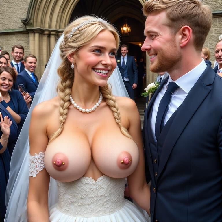 Bridaciones sonrientes con pezones perforados rubios grandes tetas