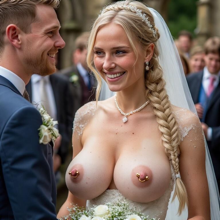 Bridaciones sonrientes con pezones perforados rubios grandes tetas