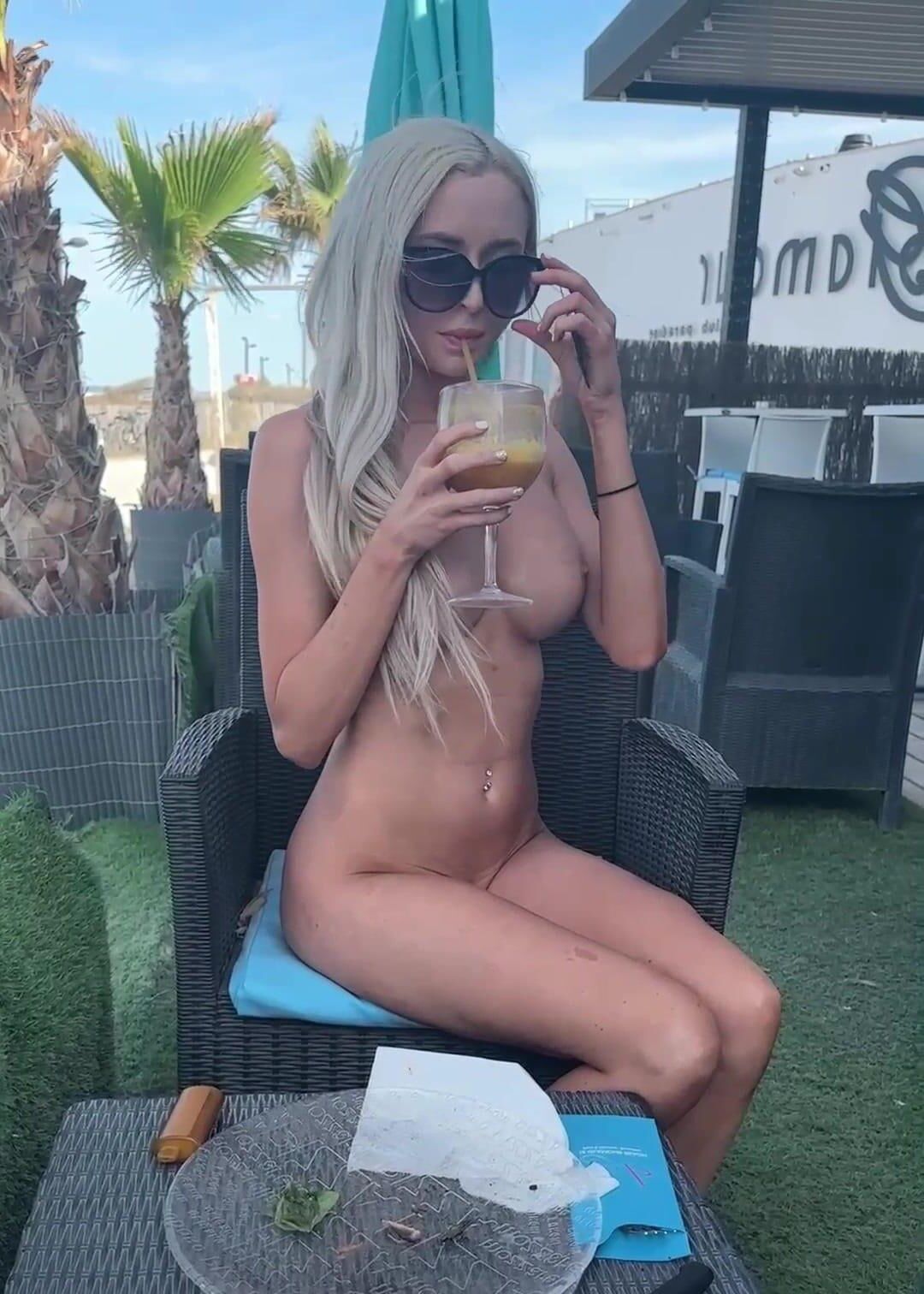 Women Eating and Drinking Totally Nude 