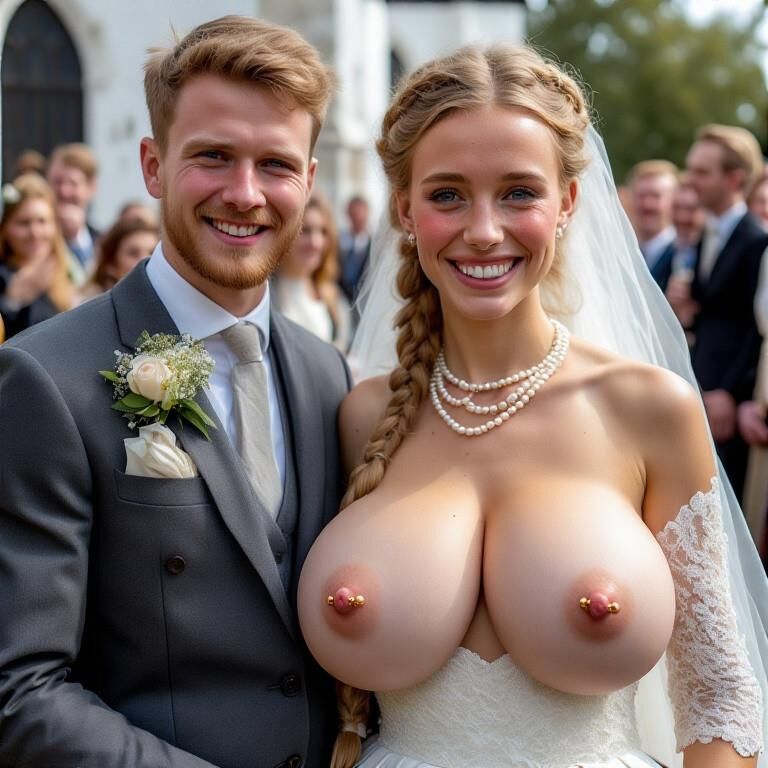 Bridaciones sonrientes con pezones perforados rubios grandes tetas
