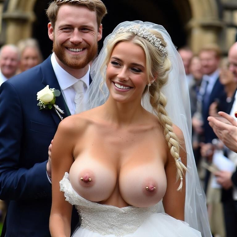 Bridaciones sonrientes con pezones perforados rubios grandes tetas