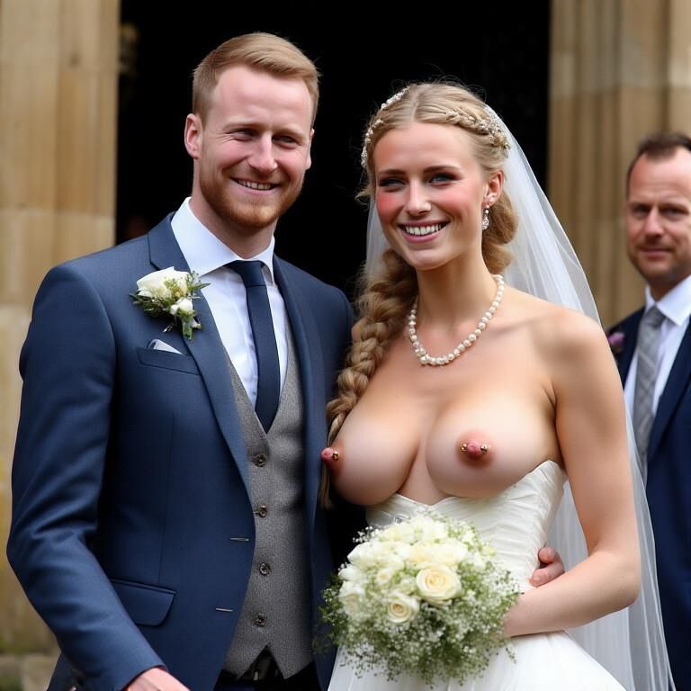 Bridaciones sonrientes con pezones perforados rubios grandes tetas