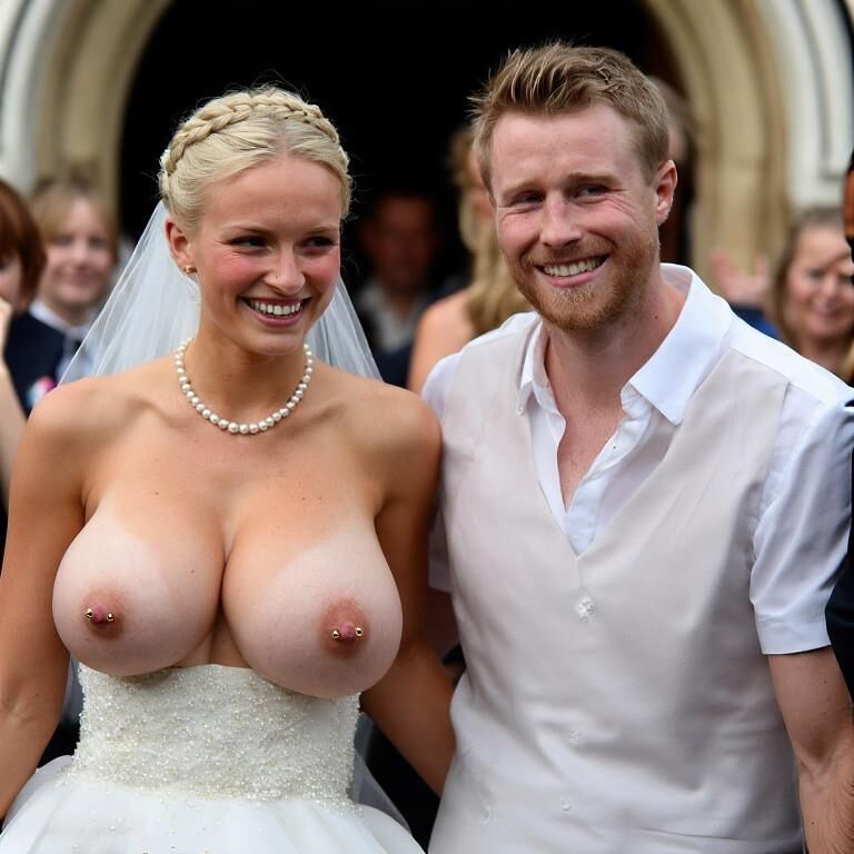 Bridaciones sonrientes con pezones perforados rubios grandes tetas