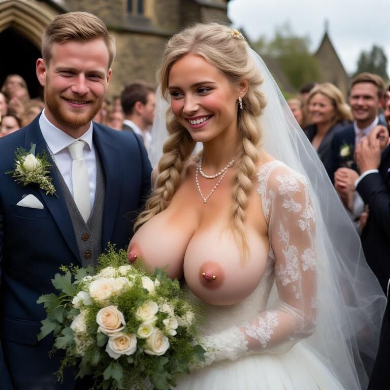 Bridaciones sonrientes con pezones perforados rubios grandes tetas
