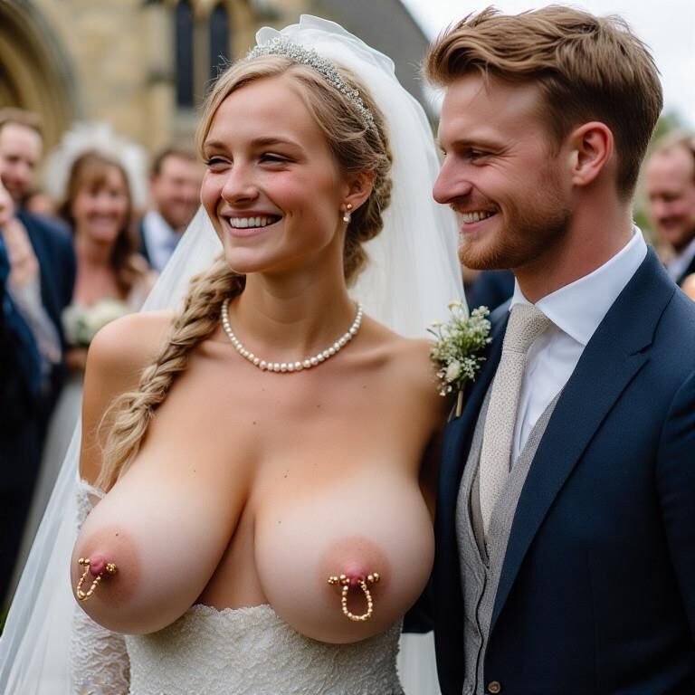 Bridaciones sonrientes con pezones perforados rubios grandes tetas