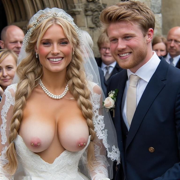 Bridaciones sonrientes con pezones perforados rubios grandes tetas