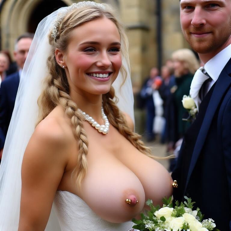 Bridaciones sonrientes con pezones perforados rubios grandes tetas
