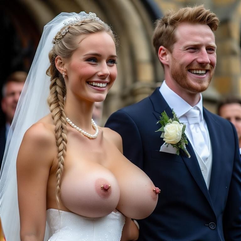 Bridaciones sonrientes con pezones perforados rubios grandes tetas