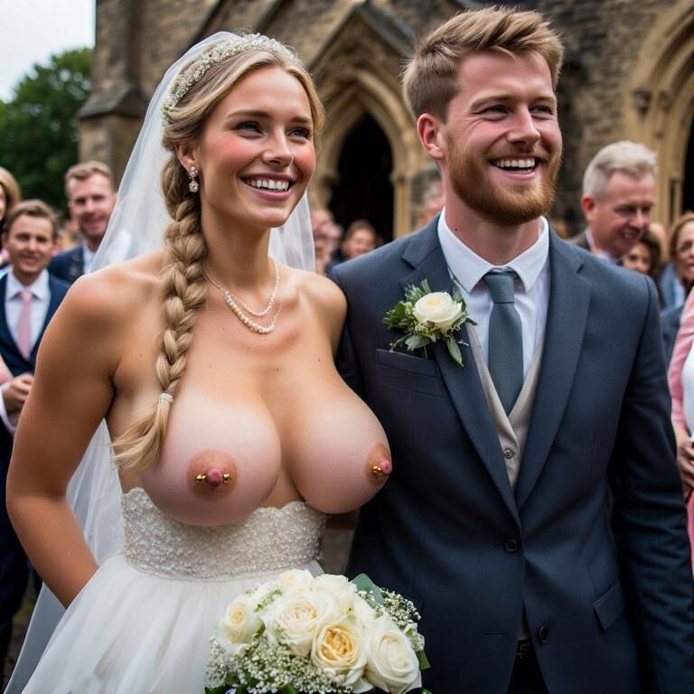 Bridaciones sonrientes con pezones perforados rubios grandes tetas