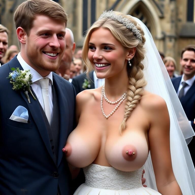 Bridaciones sonrientes con pezones perforados rubios grandes tetas