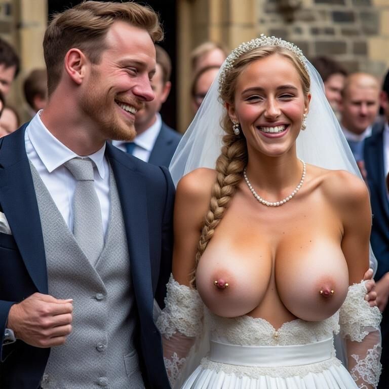 Bridaciones sonrientes con pezones perforados rubios grandes tetas