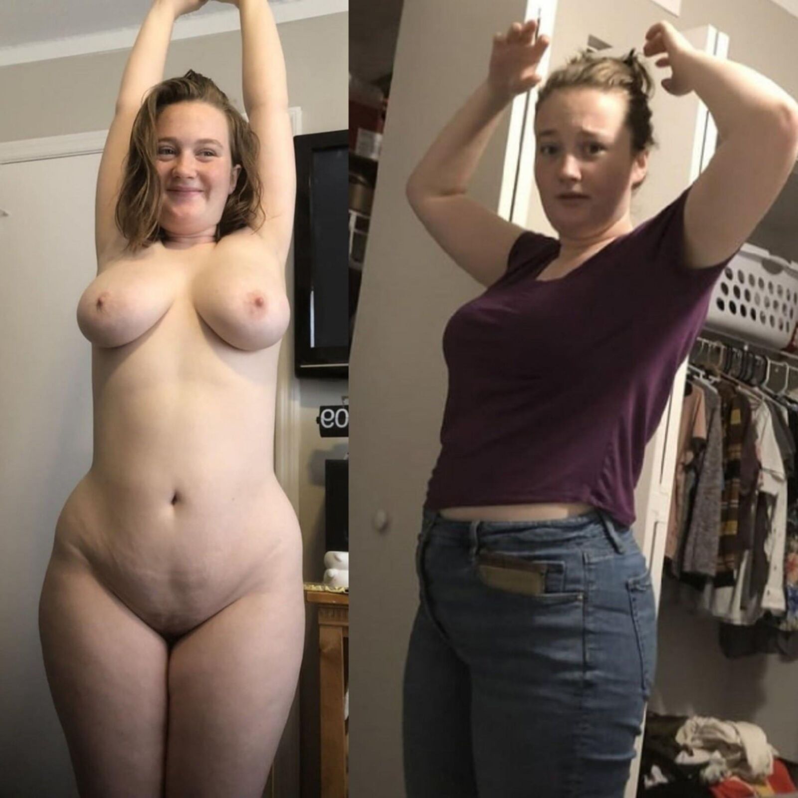 服を着た服を着た巨乳のガールフレンド、決して十分ではありません