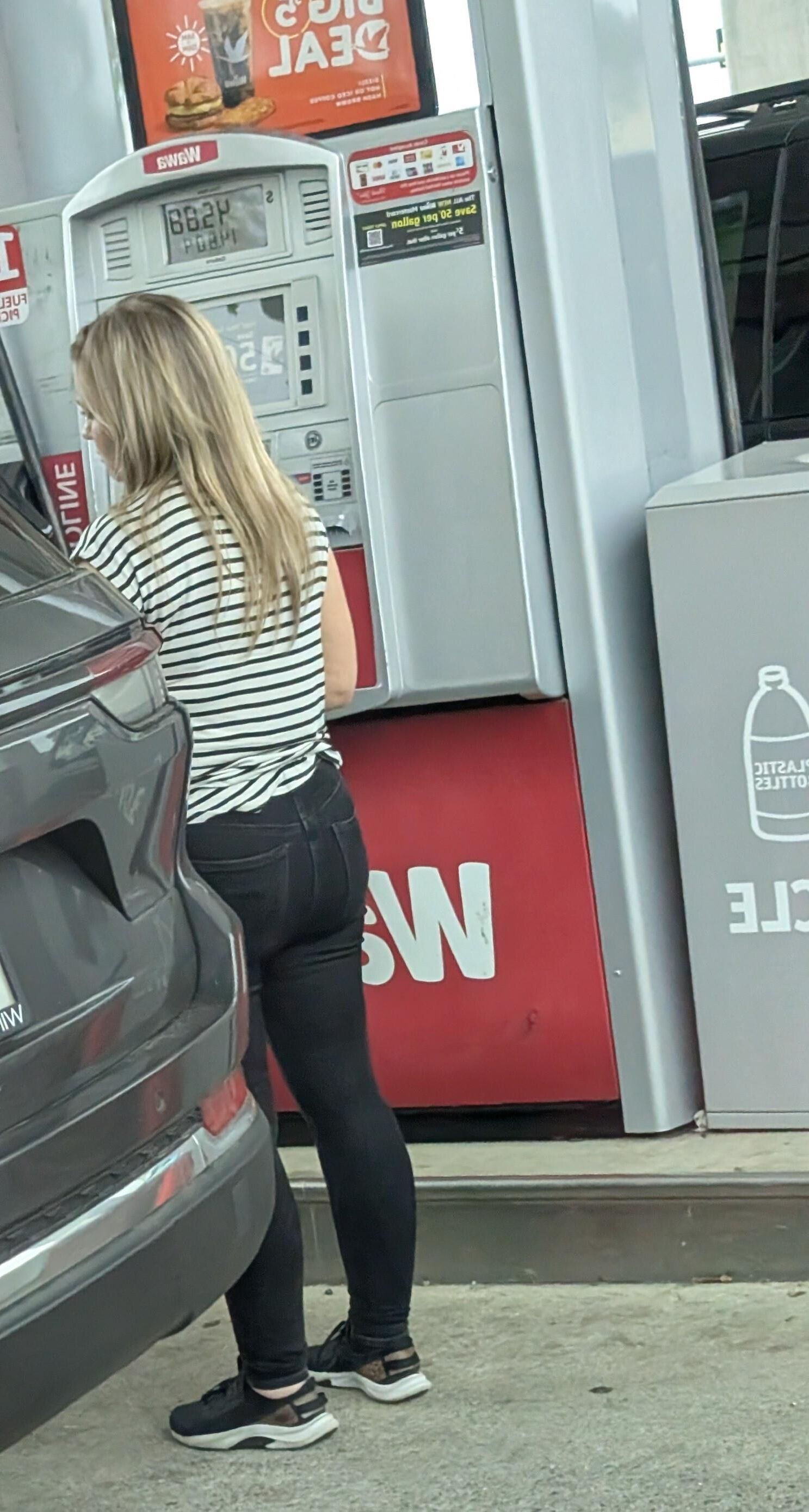 Cute blonde at gas station 