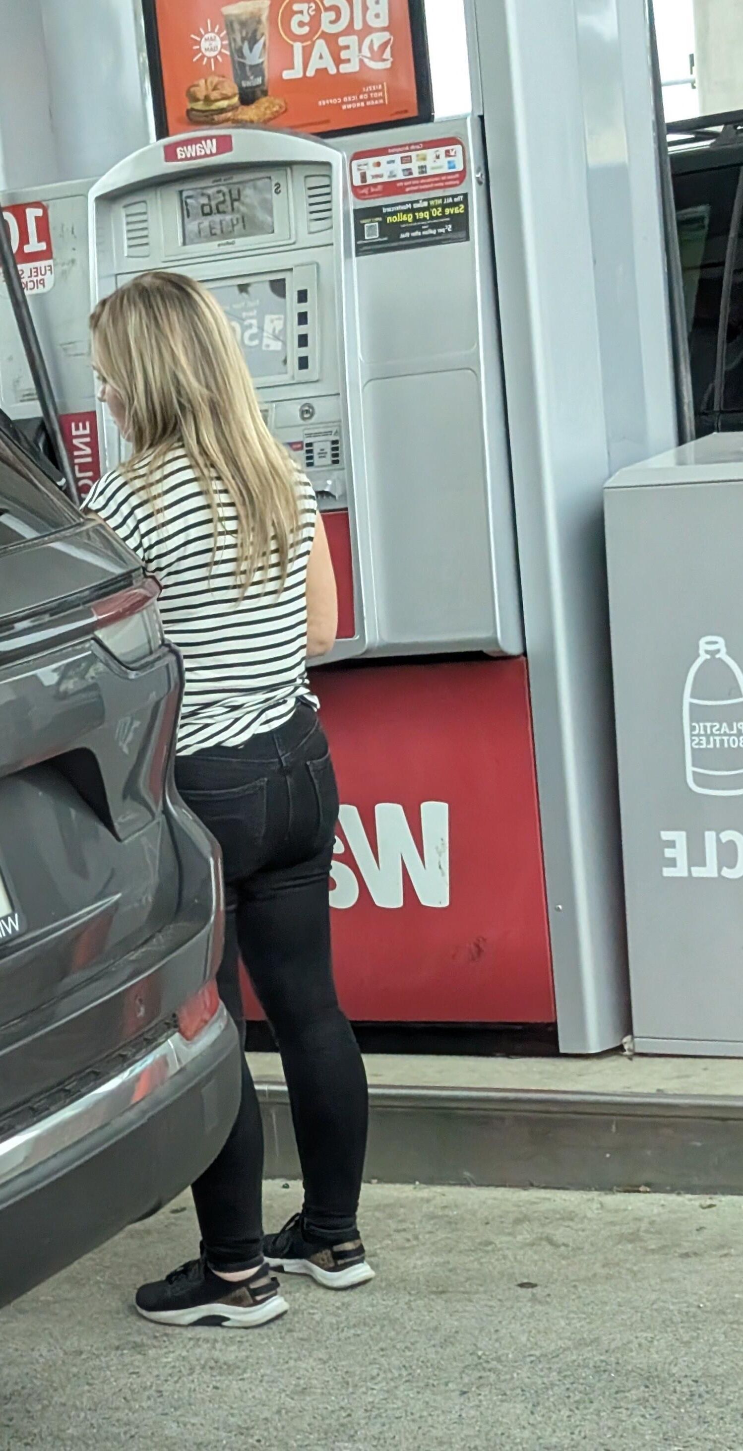 Cute blonde at gas station 