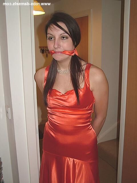 Manda Marie Bound in Orange Satin Robe