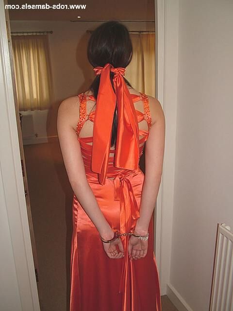 Manda Marie Bound in Orange Satin Robe