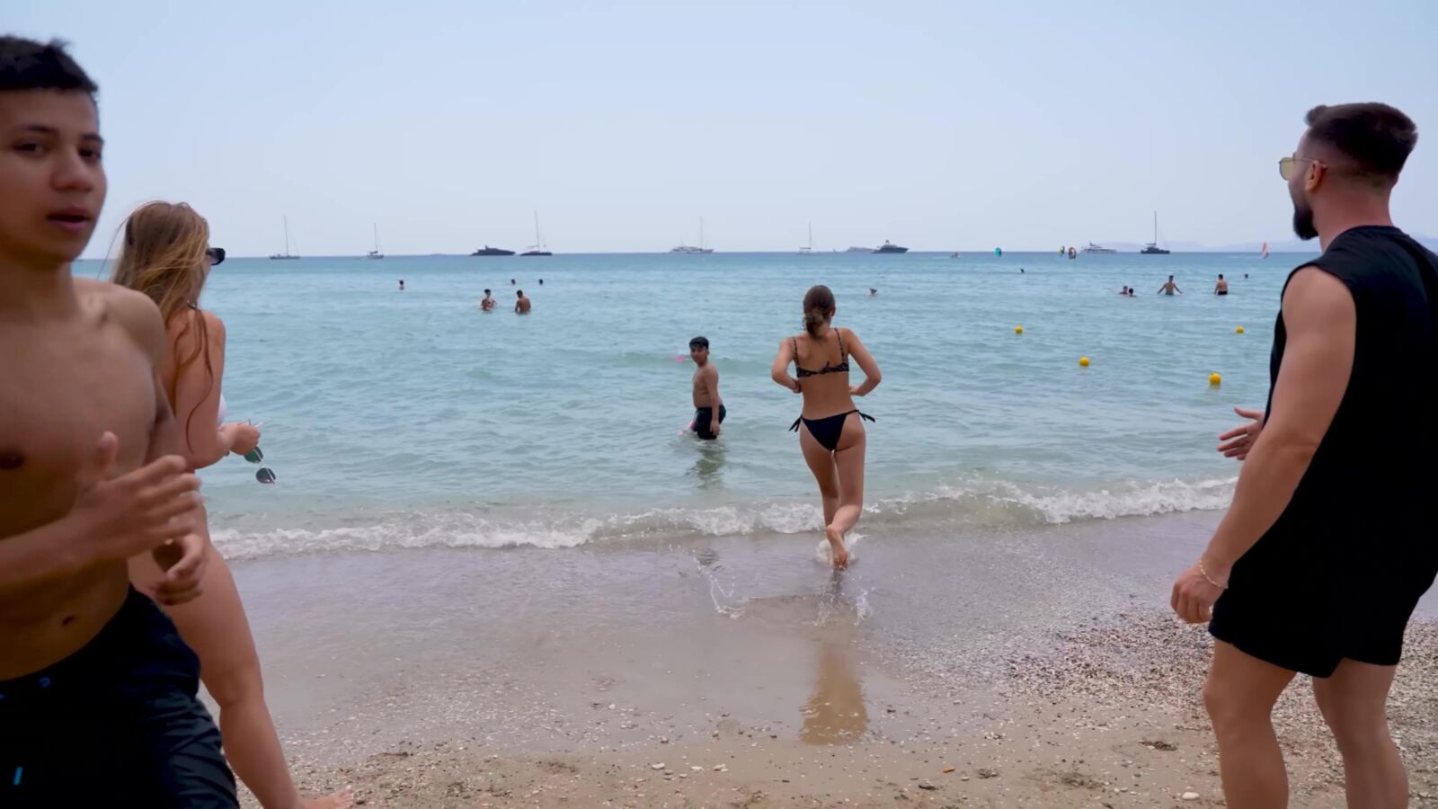 Perras griegas en la playa verano
