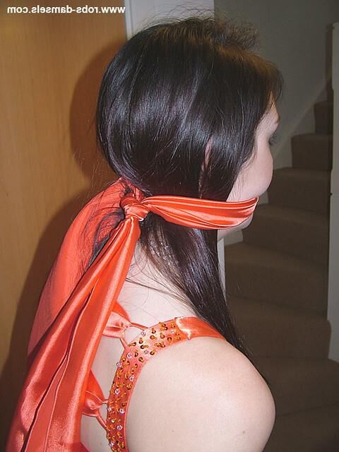 Manda Marie Bound in Orange Satin Robe