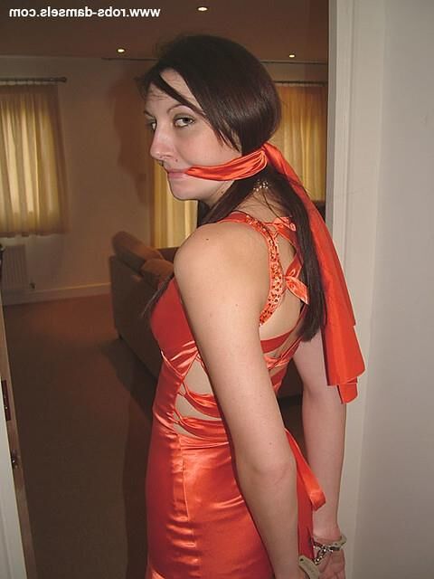 Manda Marie Bound in Orange Satin Robe