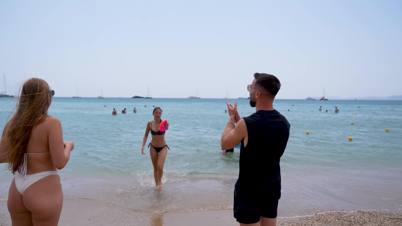 Perras griegas en la playa verano