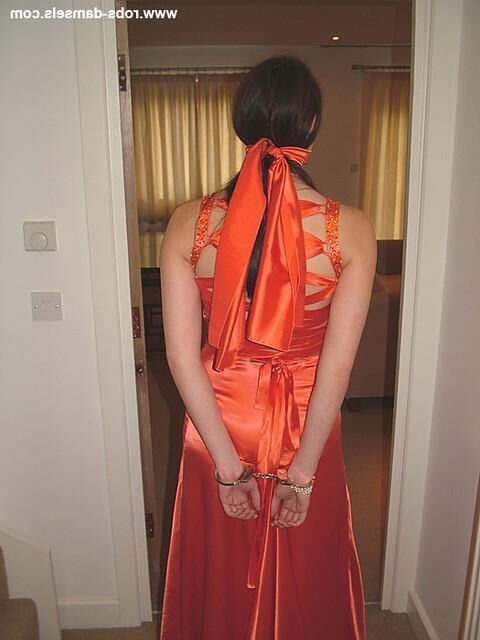 Manda Marie Bound in Orange Satin Robe
