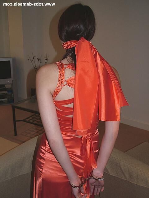 Manda Marie Bound in Orange Satin Robe