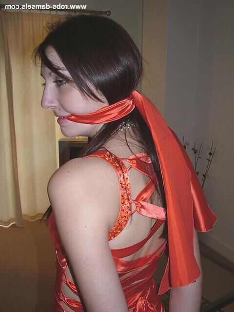 Manda Marie Bound in Orange Satin Robe