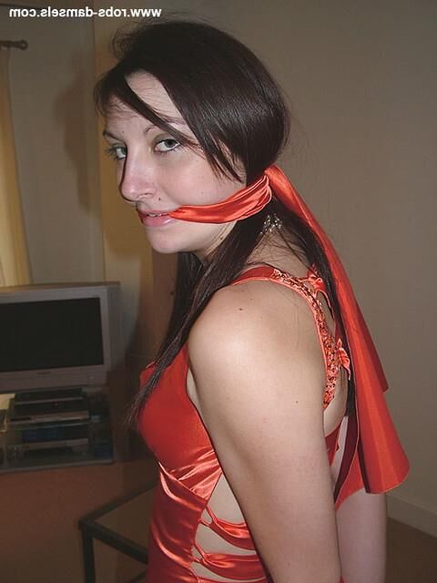 Manda Marie Bound in Orange Satin Robe
